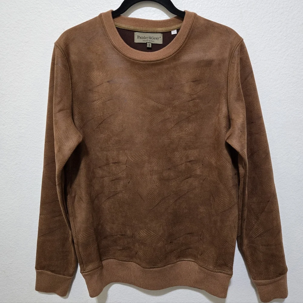 Paisley & Gray Mens Slim Fit Crewneck Sweater Brown Geometric Pattern Sz Medium - Picture 1 of 8
